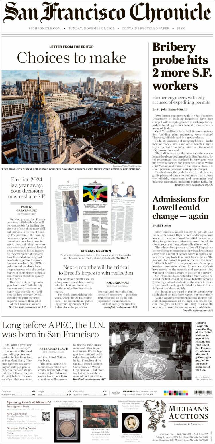 Portada de San Francisco Chronicle (USA)