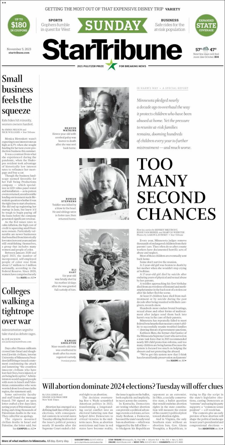 Portada de Star Tribune (USA)