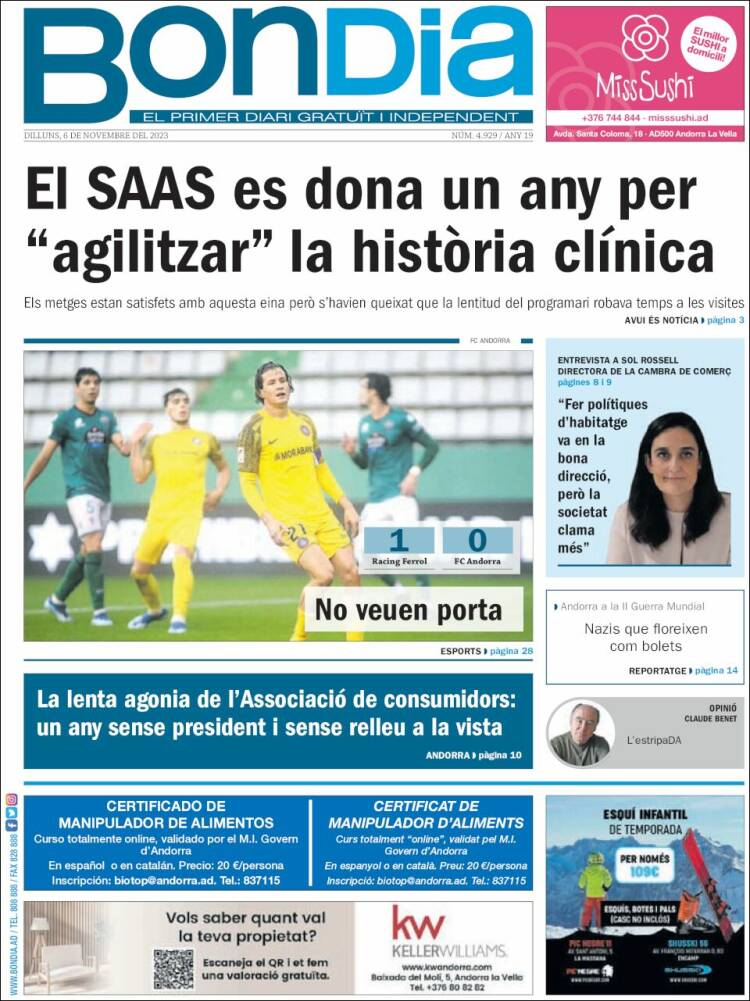 Portada de Diari Bondia (Andorra)