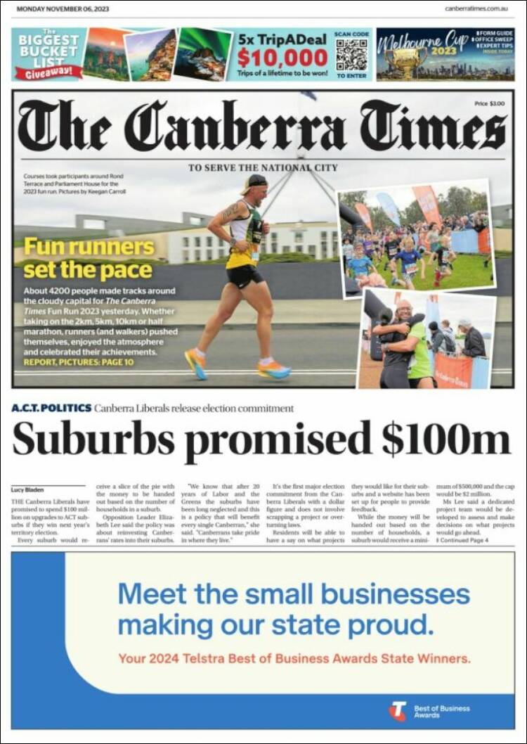 Portada de The Canberra Times (Australia)