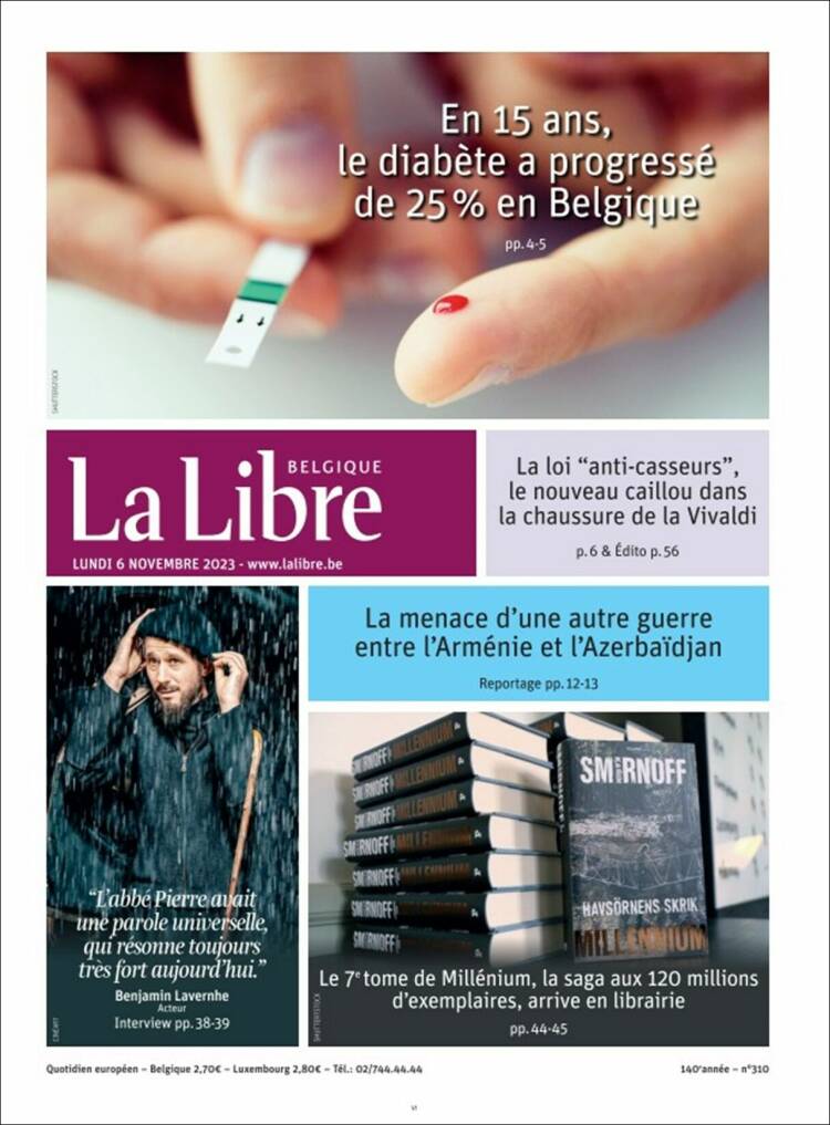 Portada de La Libre.be (B&eacute;lgica)