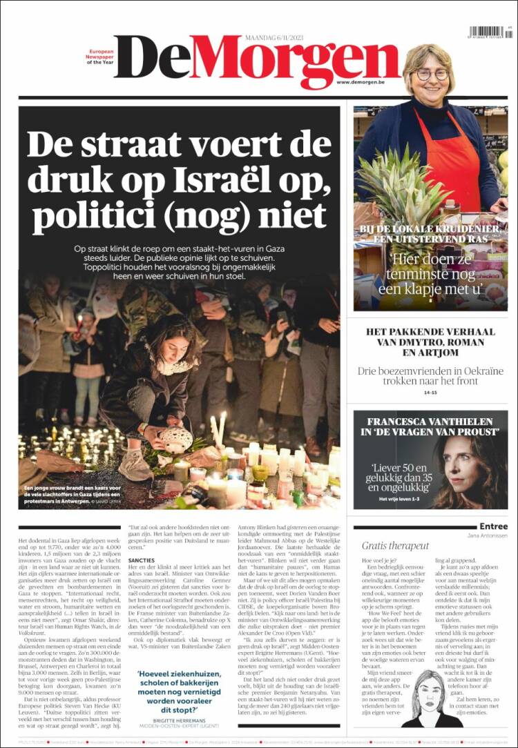 Portada de De Morgen (B&eacute;lgica)