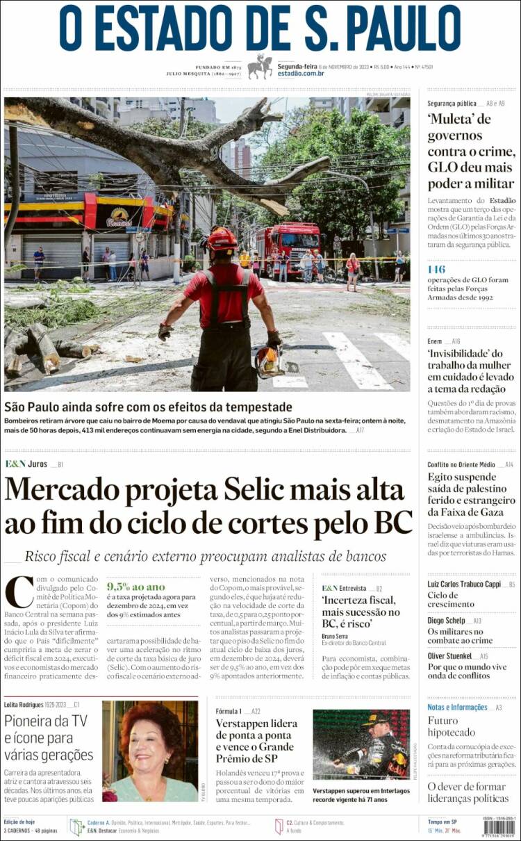 Portada de O Estado de São Paulo (Brasil)