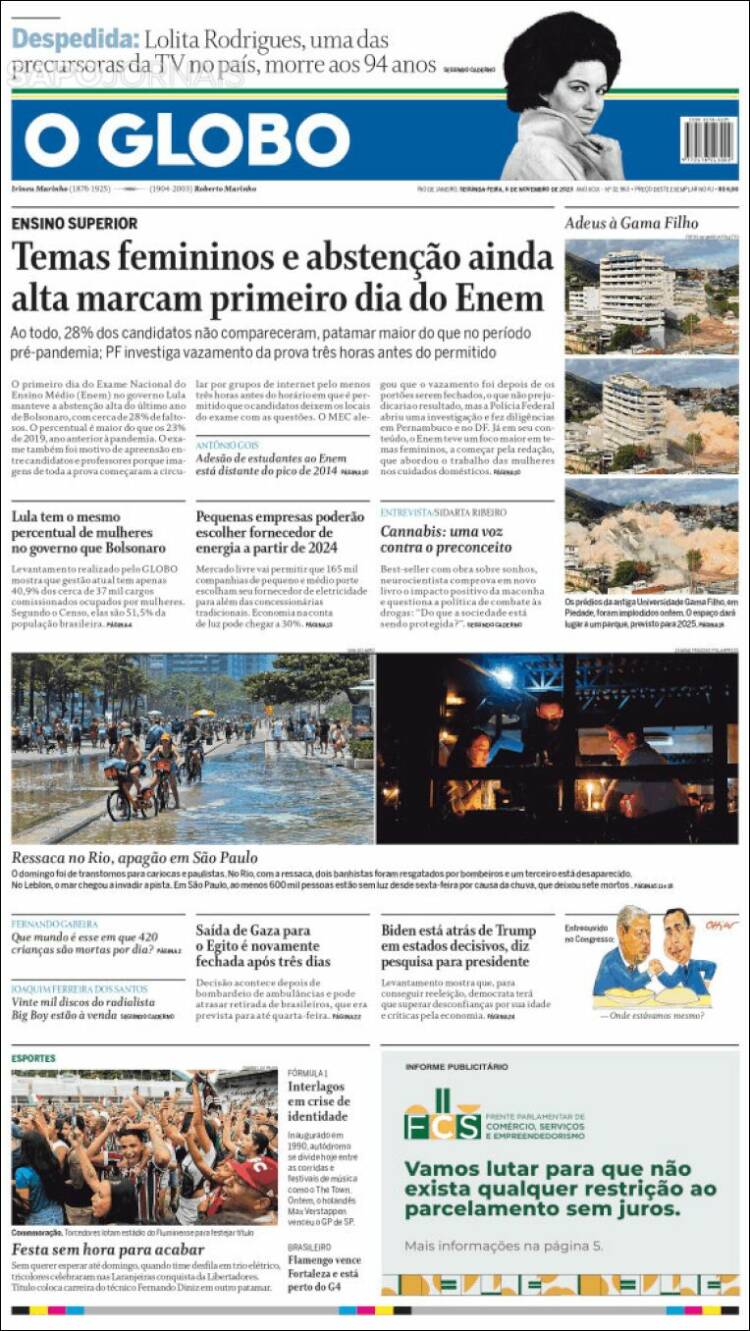Portada de O Globo (Brasil)