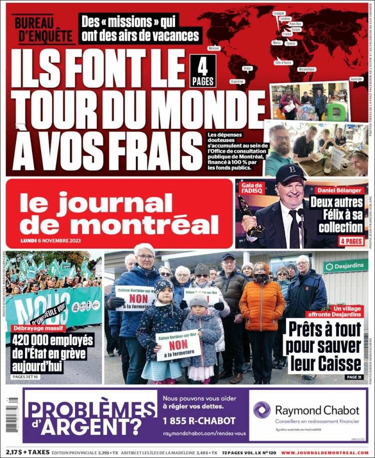 Portada de Le Journal de Montréal (Canadá)