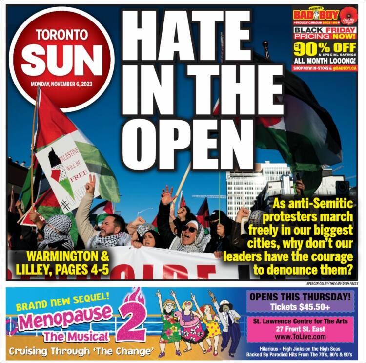 Portada de The Toronto Sun (Canadá)