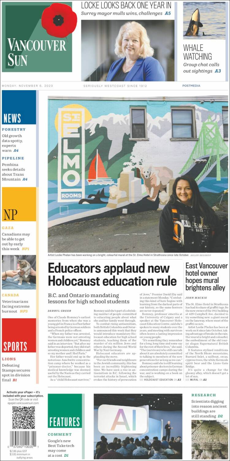 Portada de The Vancouver Sun (Canadá)
