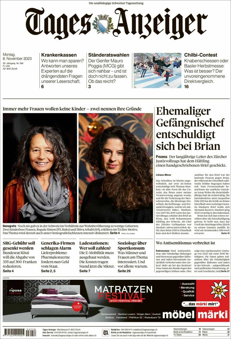 Portada de Tages-Anzeiger (Suiza)