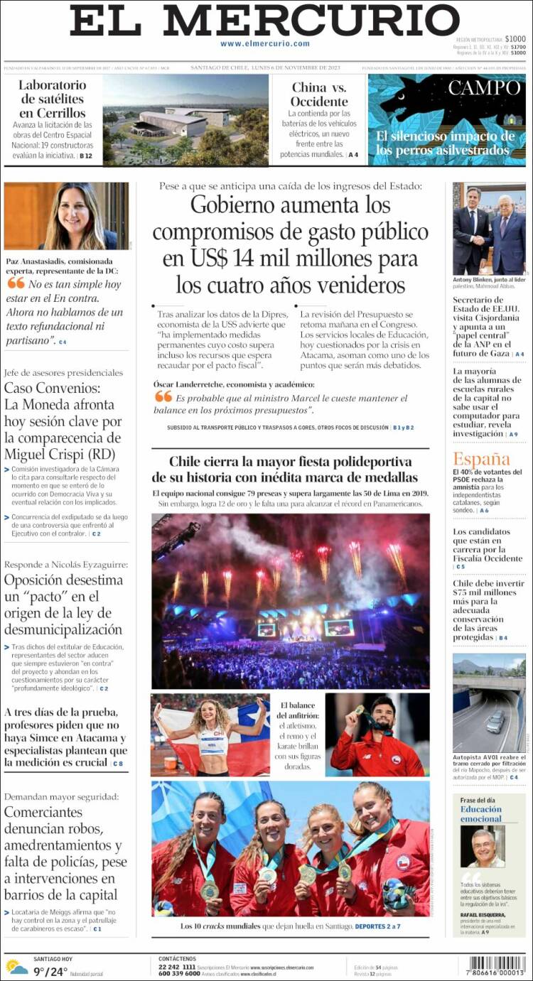 Portada de El Mercurio (Chile)