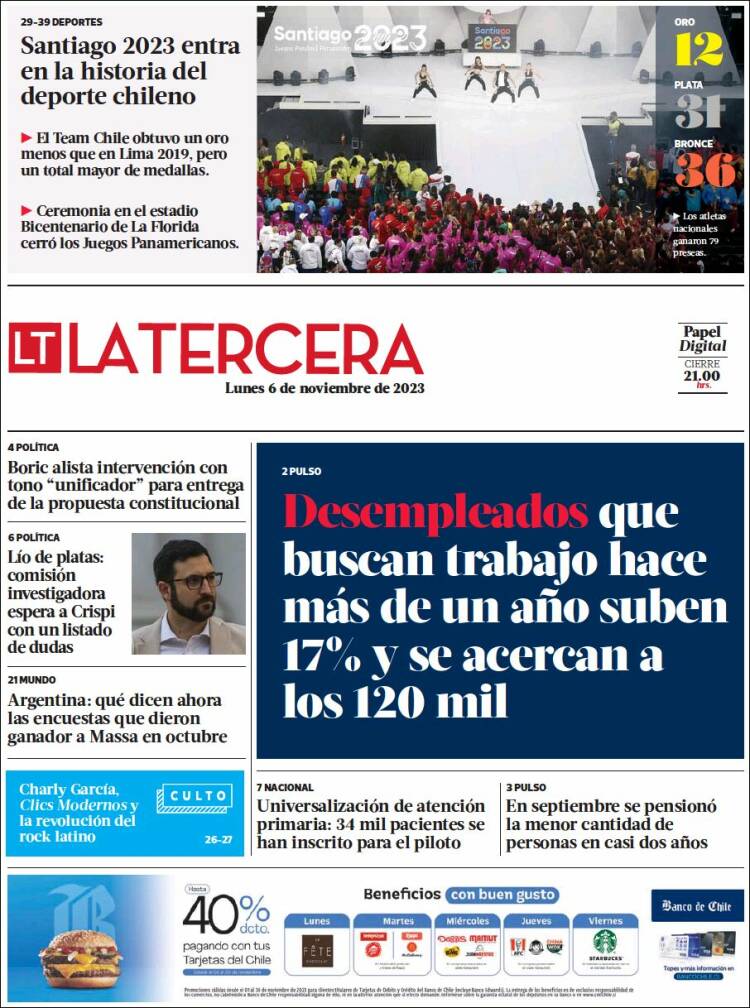 Portada de La Tercera (Chile)