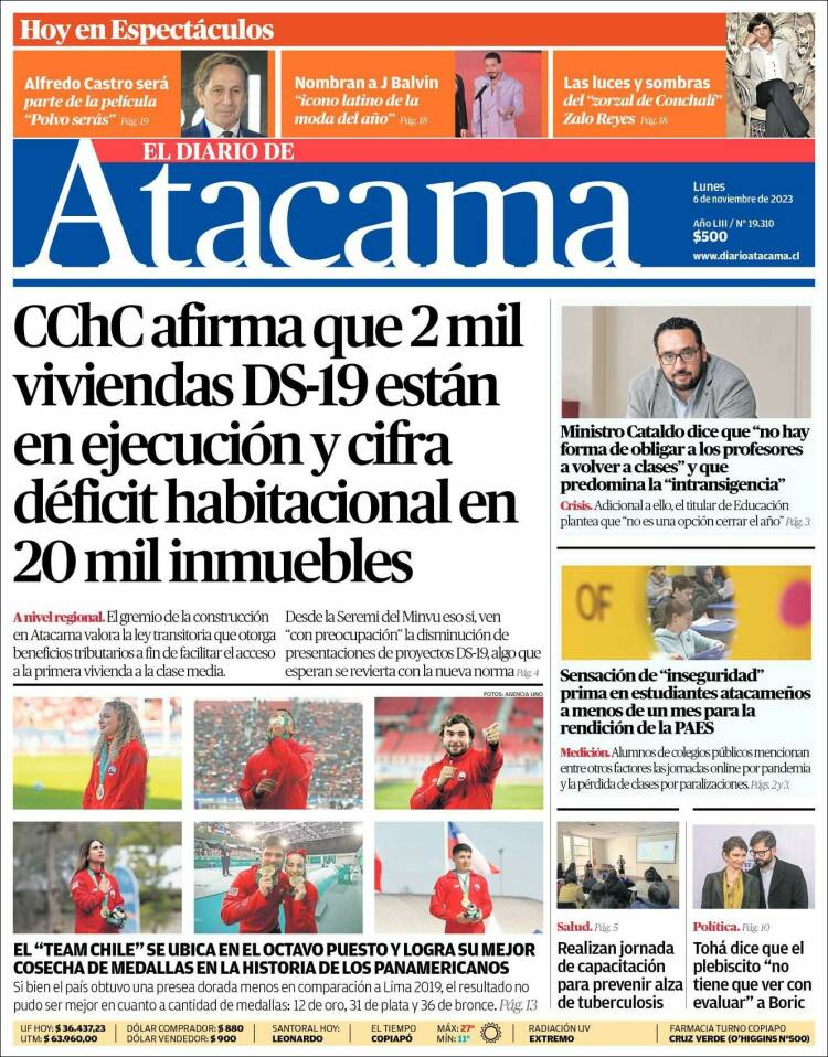 Portada de Diario de Atacama (Chile)