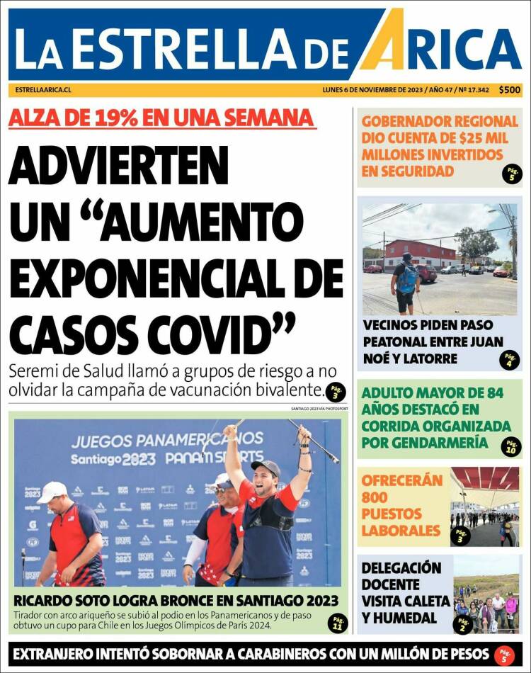 Portada de La Estrella de Arica (Chile)