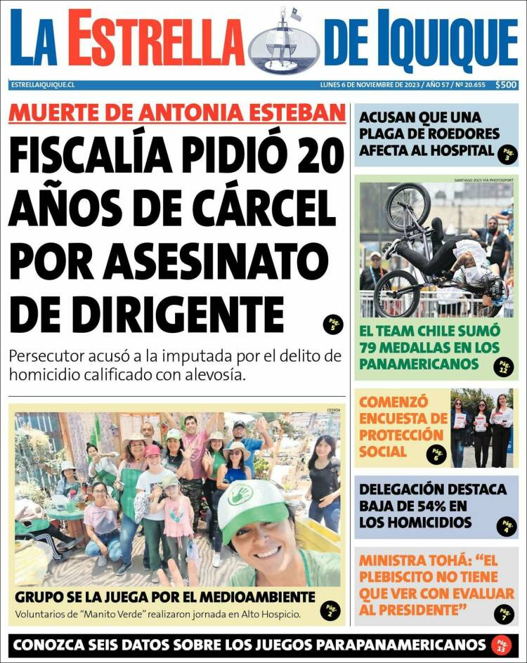 Portada de La Estrella de Iquique (Chile)