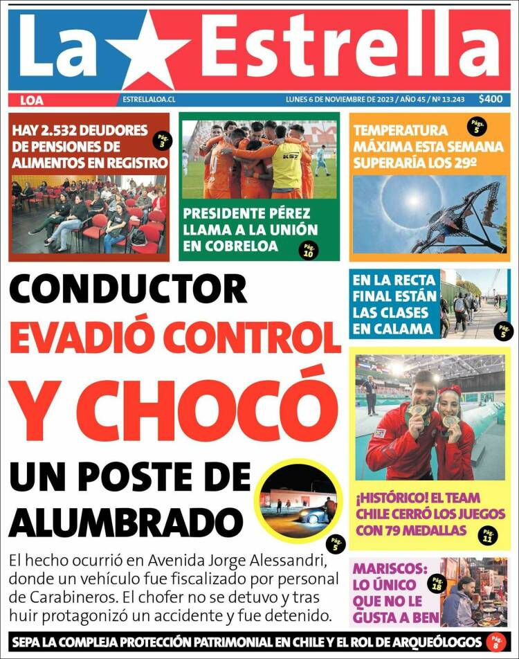 Portada de La Estrella de Loa (Chile)
