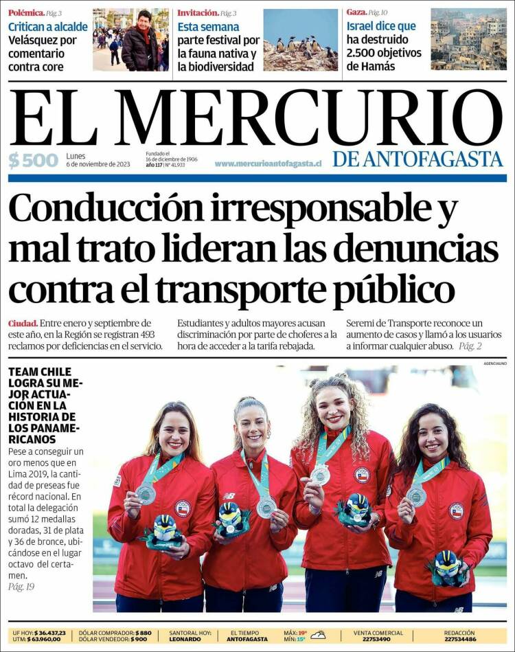 Portada de El Mercurio de Antofagasta (Chile)