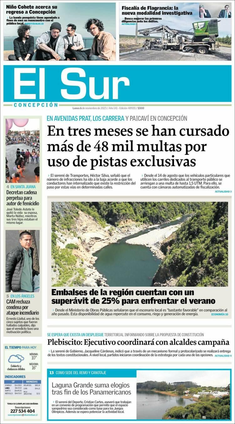 Portada de El Sur (Chile)