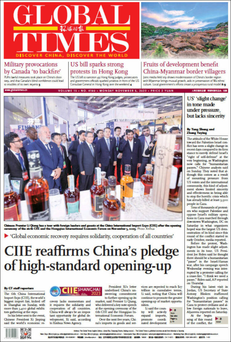 Portada de The Global Times (China)