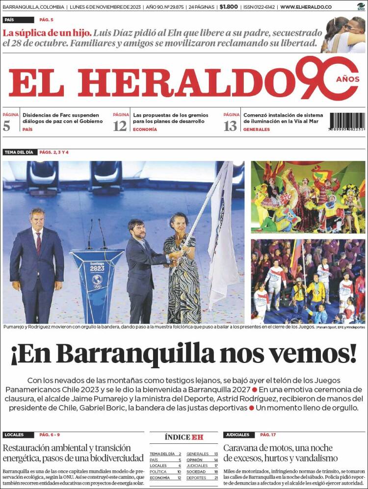 Portada de El Heraldo (Colombia)