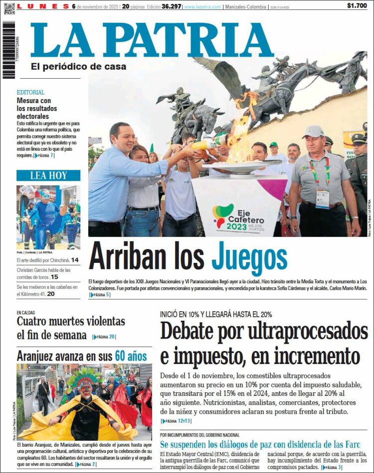 Portada de La Patria (Colombia)