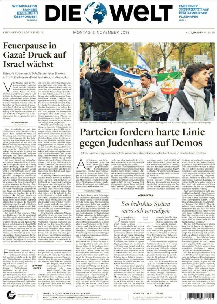Portada de Die Welt (Alemania)