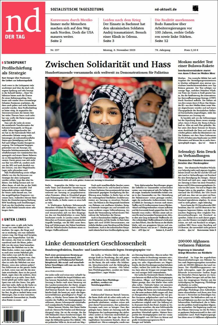 Portada de Neues Deutschland (Alemania)