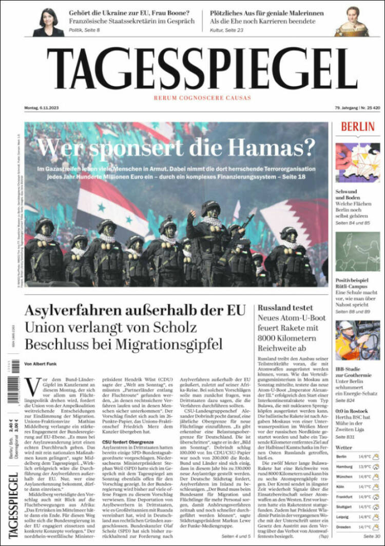 Portada de Der Tagesspiegel (Alemania)