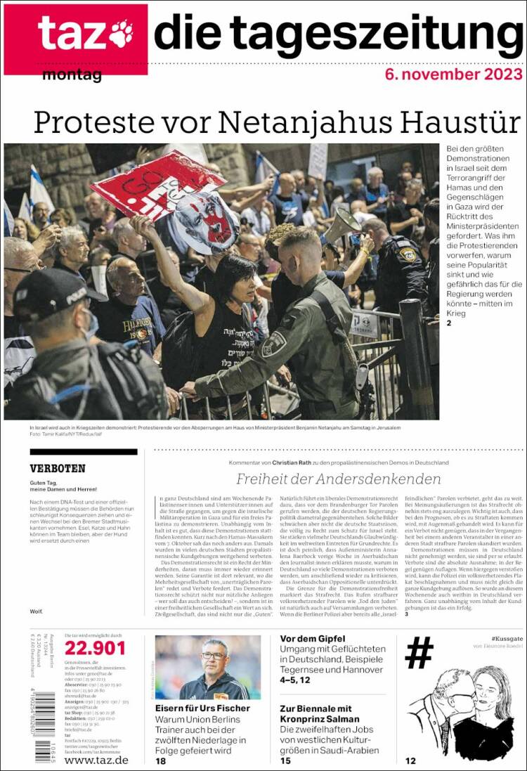 Portada de Die Tageszeitung (Alemania)