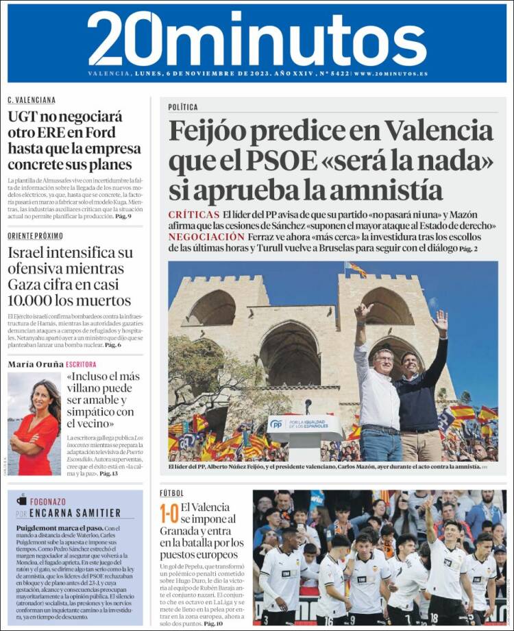 Portada de 20 Minutos - Valencia (Espa&ntilde;a)