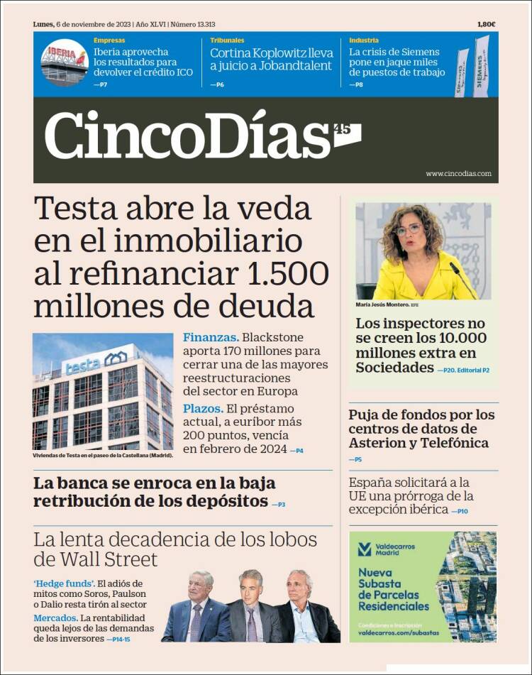 Portada de Cinco Días (Espa&ntilde;a)