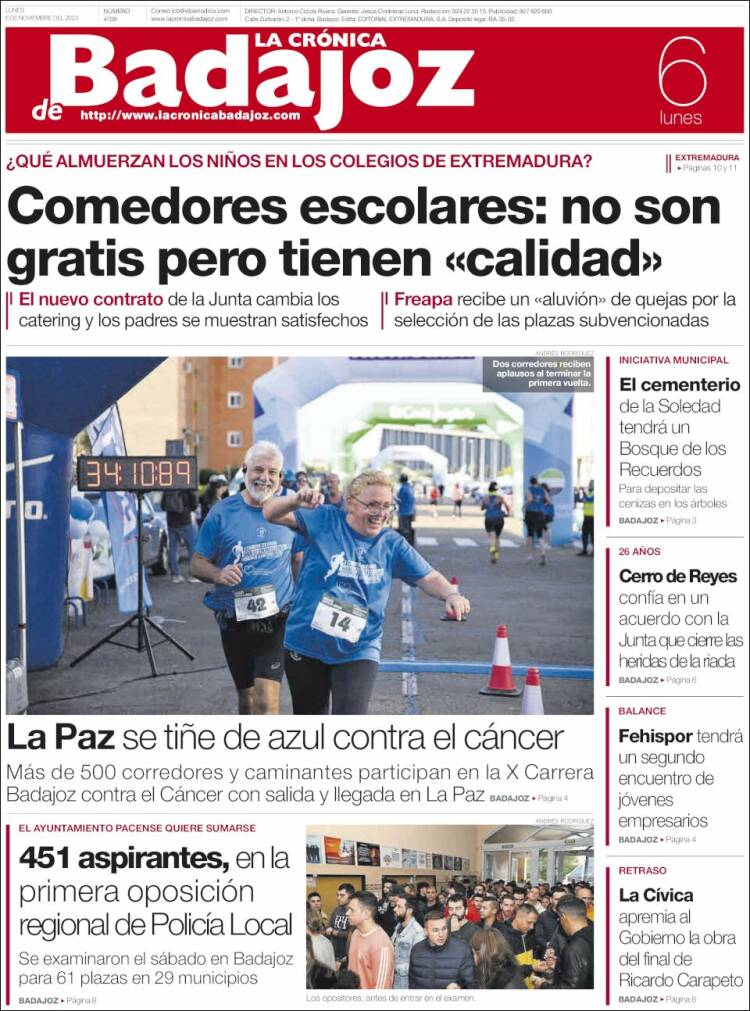 Portada de La Crónica de Badajoz (Espa&ntilde;a)