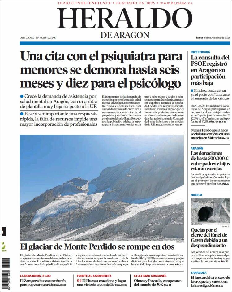 Portada de Heraldo de Aragón (Espa&ntilde;a)