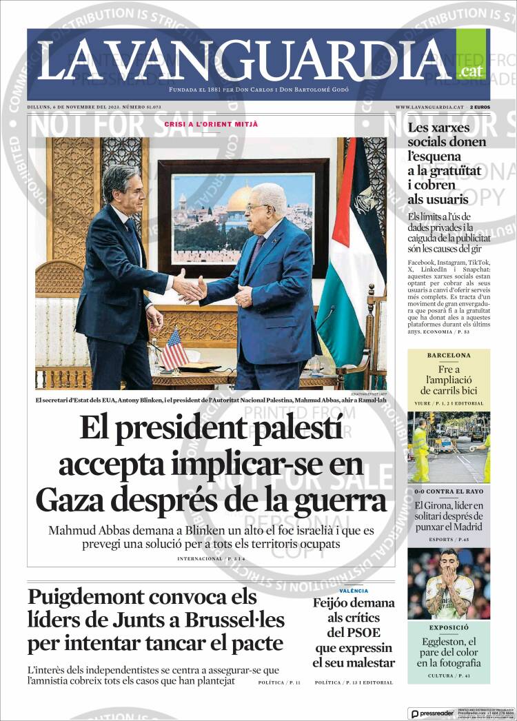 Portada de La Vanguardia (Espa&ntilde;a)