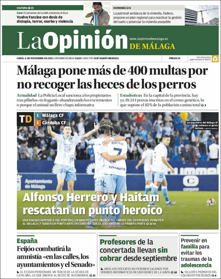 Portada de La Opinión de Málaga (Espa&ntilde;a)