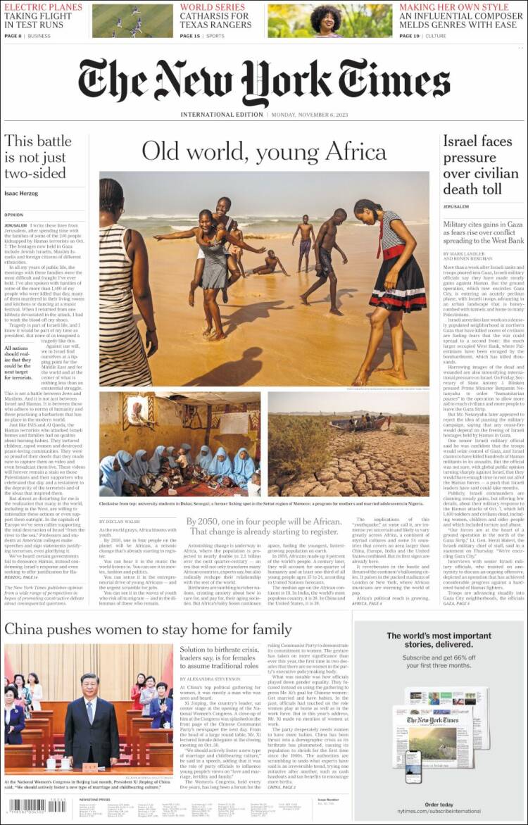 Portada de International New York Times (Europa)