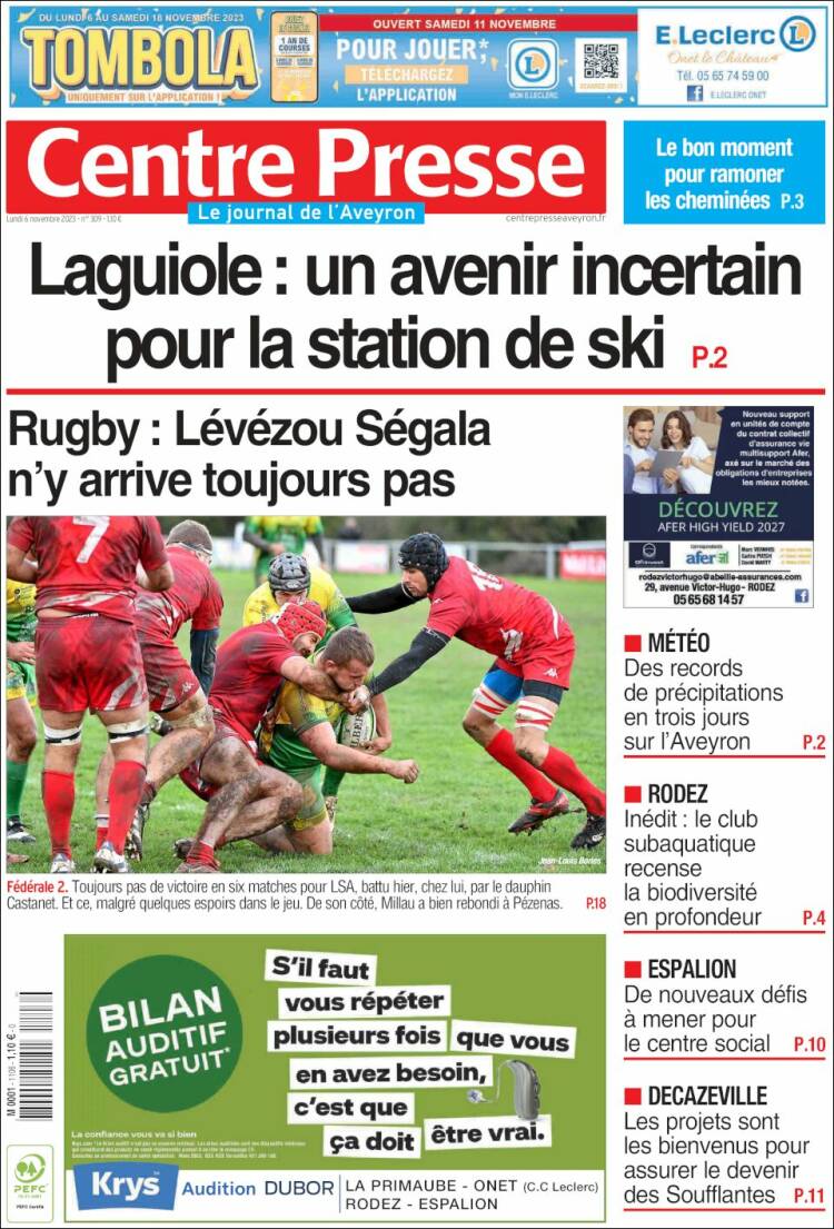 Portada de Centre Presse (Francia)