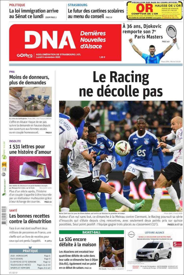 Portada de Les Dernières Nouvelles d'Alsace (Francia)