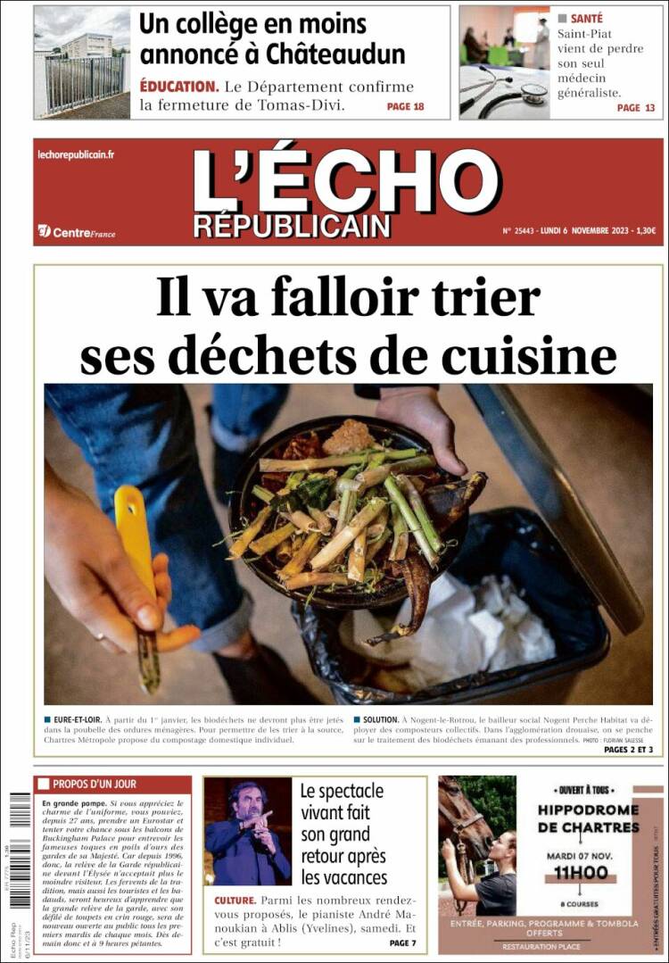 Portada de L'Echo Républicain (Francia)
