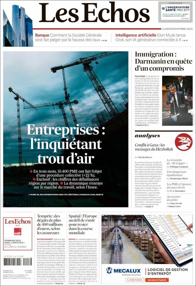 Portada de Les Echos (Francia)