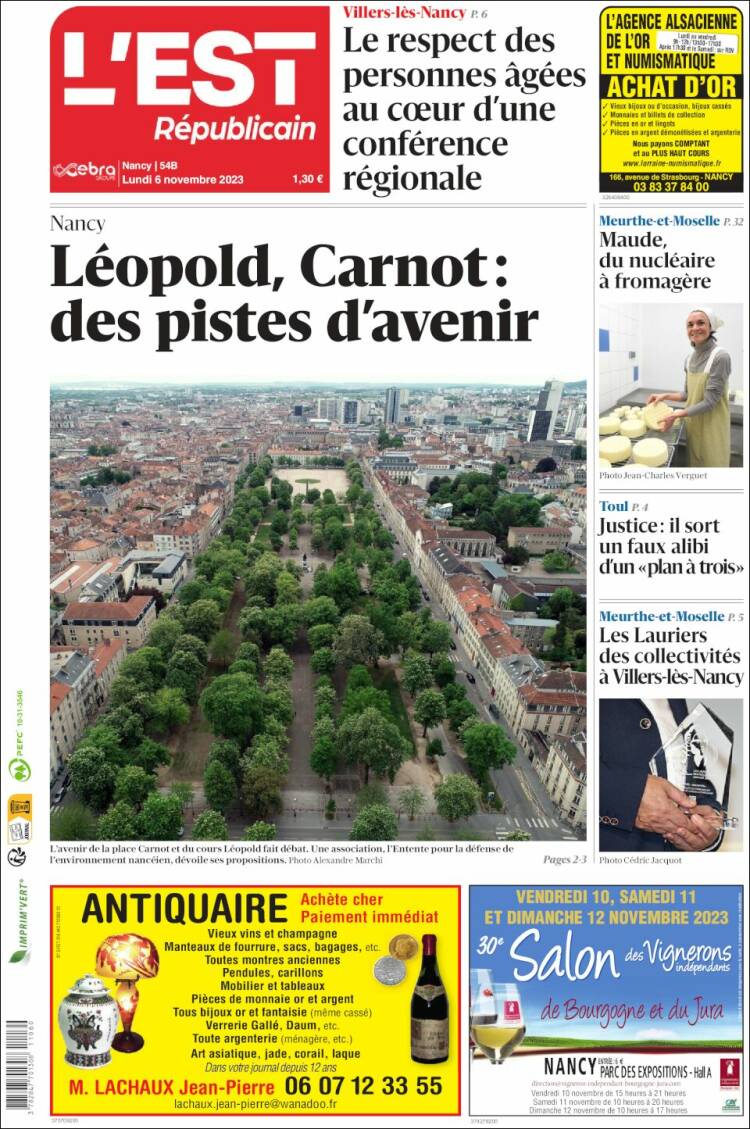 Portada de L'Est Republicain (Francia)
