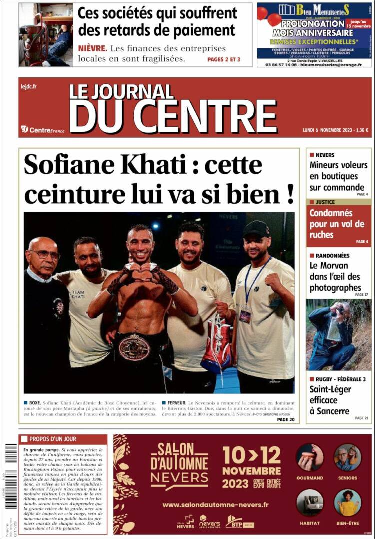 Portada de Le Journal du Centre (Francia)