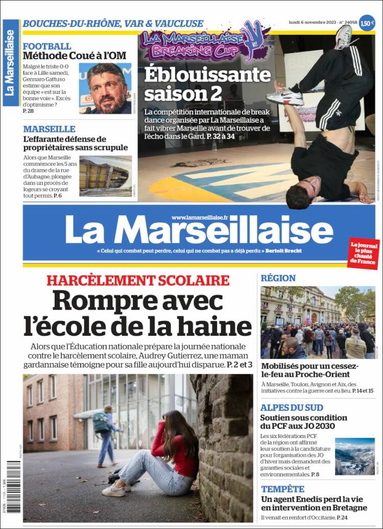Portada de La Marseillaise (Francia)