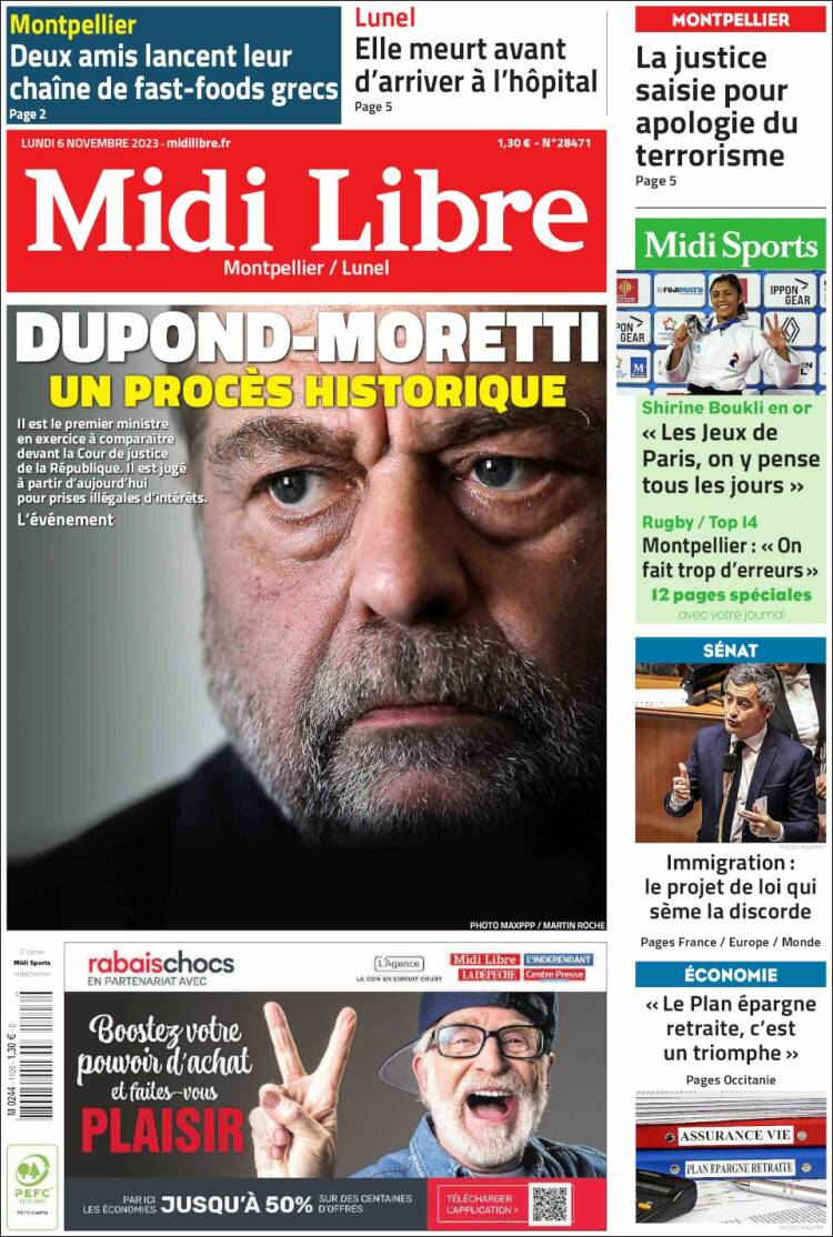 Portada de Midi Libre (Francia)