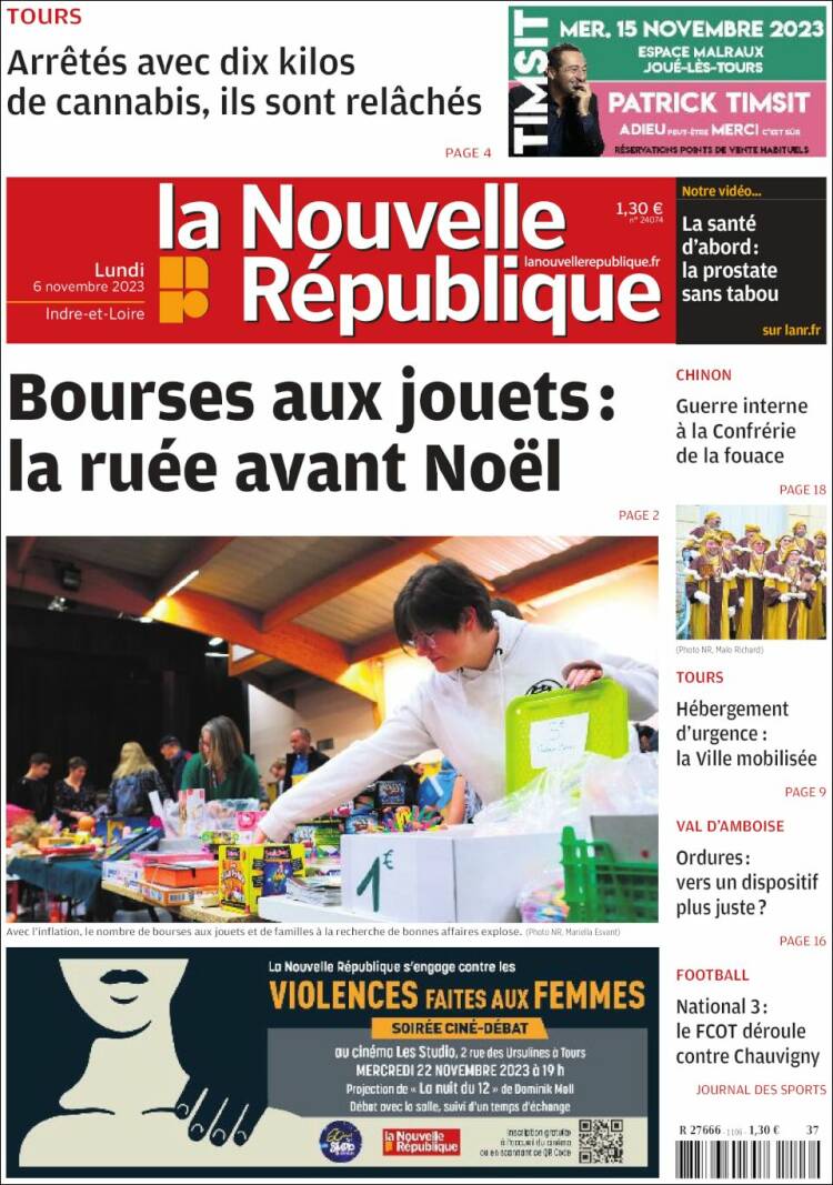 Portada de La Nouvelle Republique (Francia)