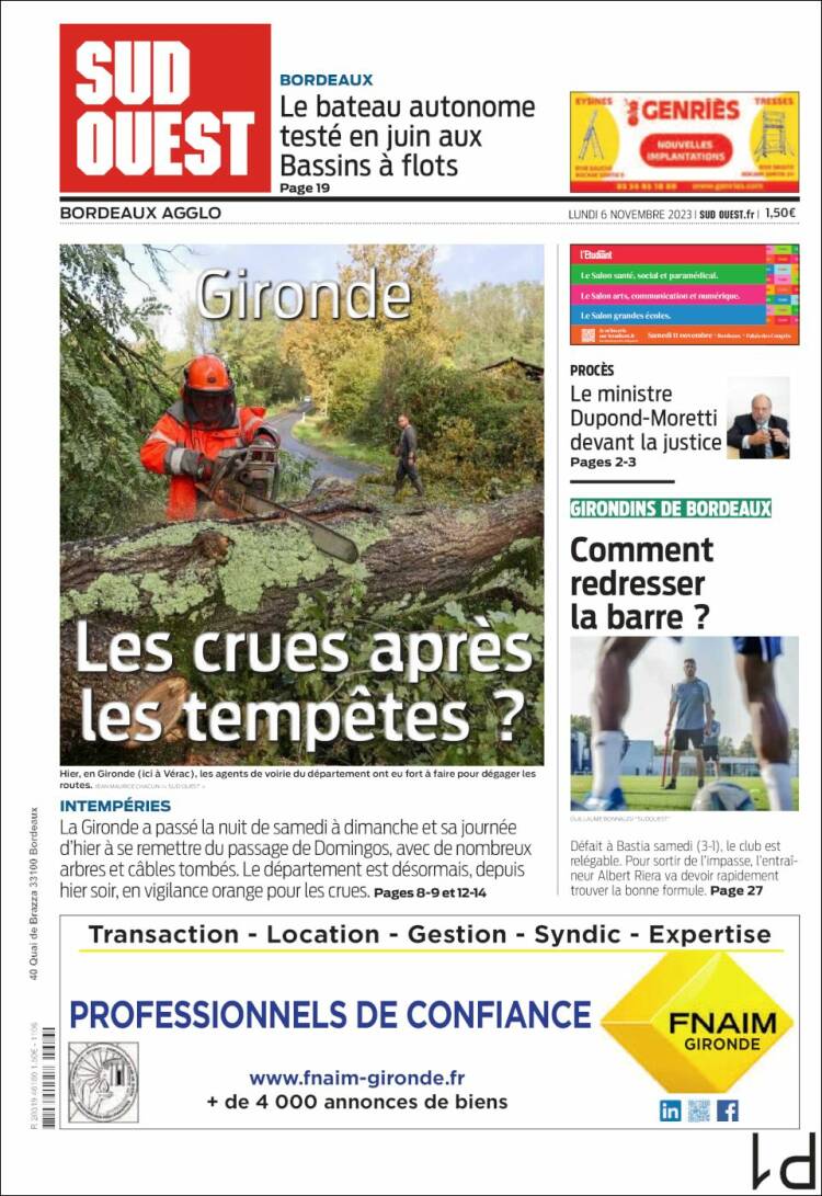 Portada de Sud Ouest (Francia)