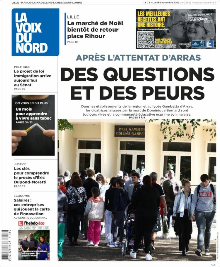 Portada de La Voix du Nord (Francia)