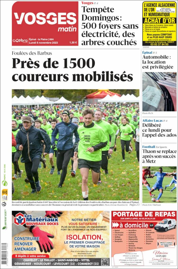 Portada de Vosges Matin (Francia)