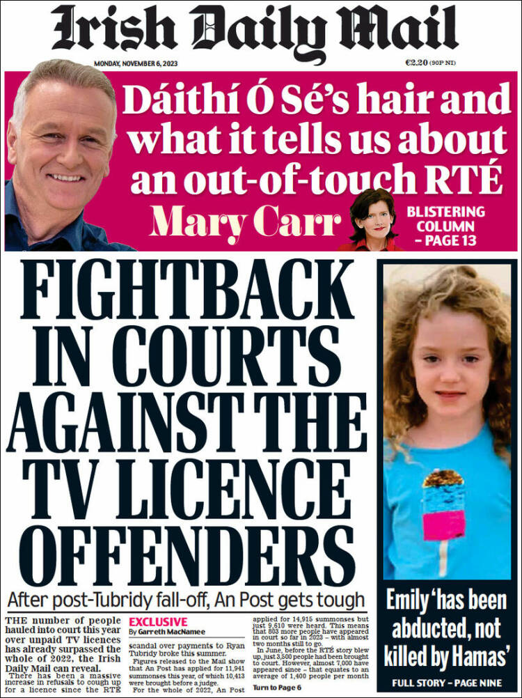 Portada de Irish Daily Mail (Irlanda)