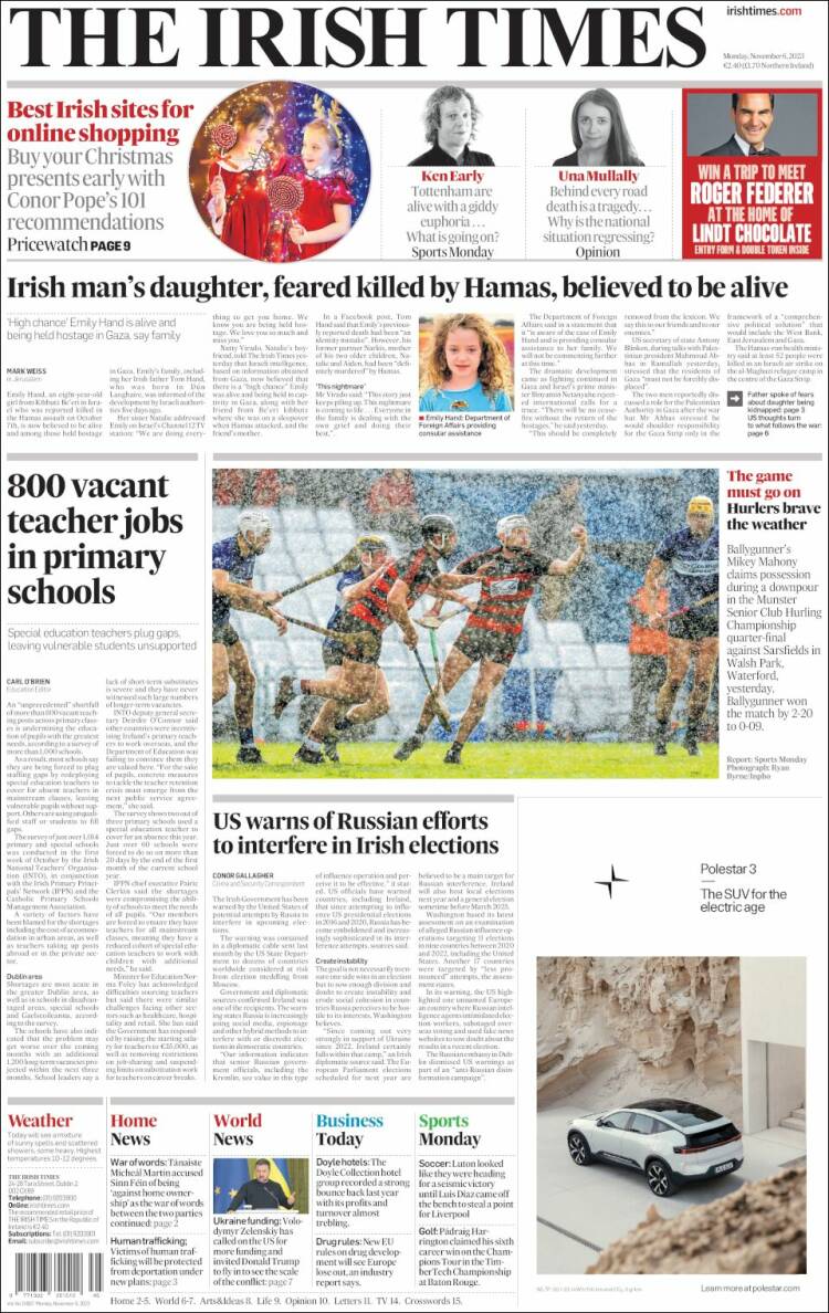 Portada de Irish Times (Irlanda)
