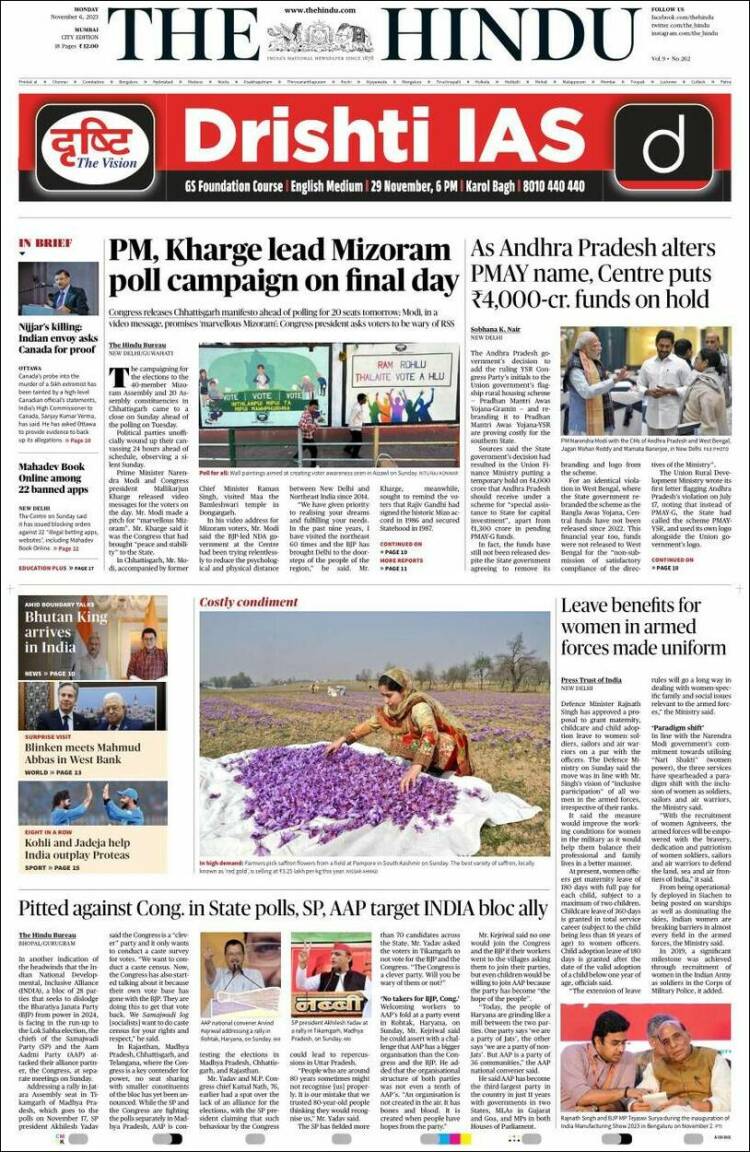 Portada de The Hindu (India)