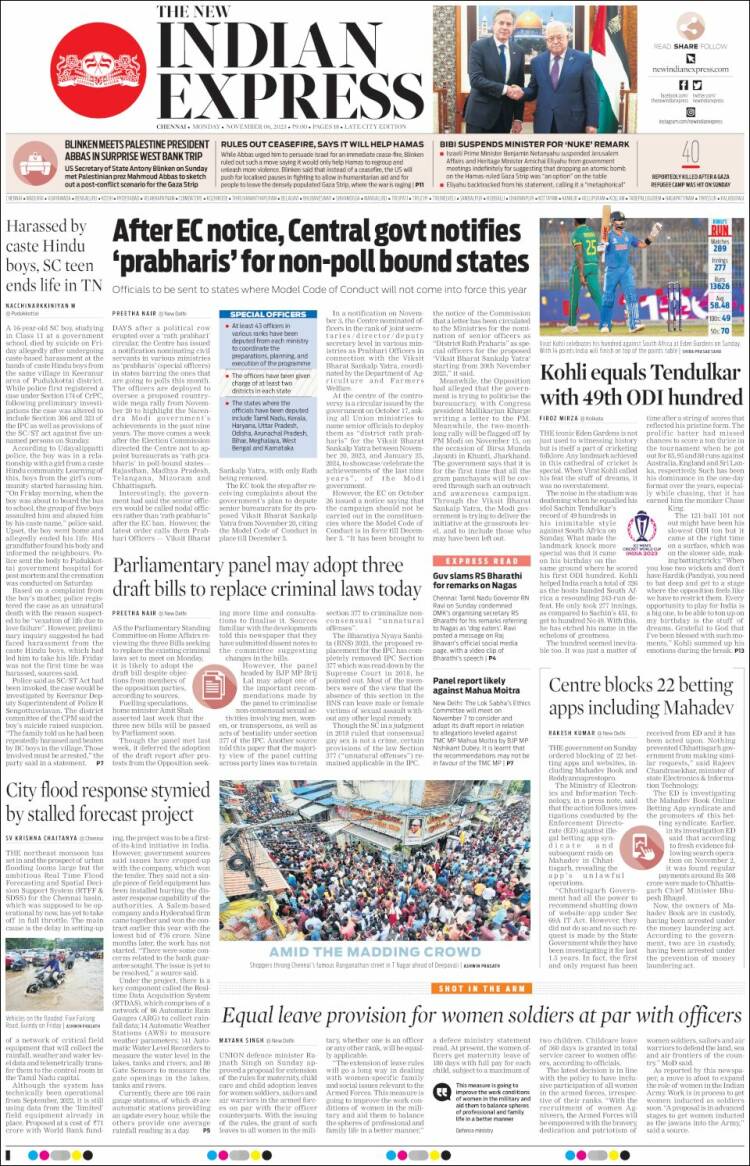 Portada de New Indian Express (India)